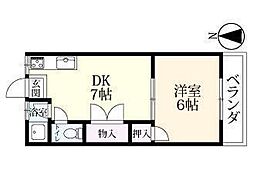 コーポ鍋島 B101 1階1DKの間取り
