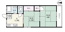 鍋島三省堂 第三コーポ 1階2Kの間取り