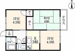 コーポなべしま 2階3Kの間取り
