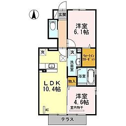 フローラIII番館 1階2LDKの間取り