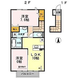 フローラIII番館 2階2LDKの間取り