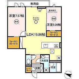 ラ・カーサ・フェリーチェ 2階2LDKの間取り