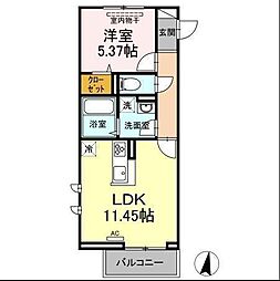 carrefour 1階1LDKの間取り