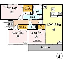 ル・シュマン 2階3LDKの間取り