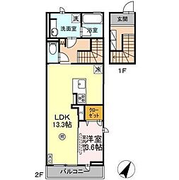 ソラリス 2階1LDKの間取り