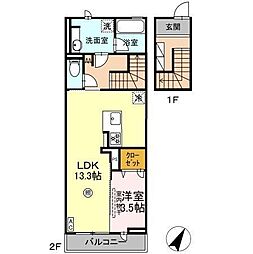 ソラリス 2階1LDKの間取り