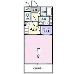 ボナール新中町 1階1Kの間取り