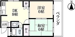 シャトレ鍋島3 2DKの間取図画像