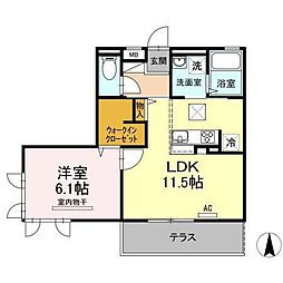 リアンジェル 1LDKの間取図画像