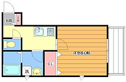 エレガンス2 1Kの間取図画像