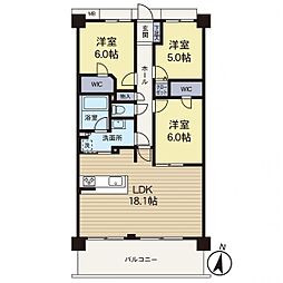 ゼファー久米川ミーティス 3LDKの間取図画像