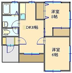 スクエアパークアパートメントII 2階2DKの間取り