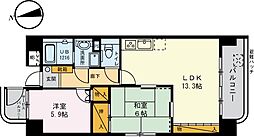 ヴィラはなぞの 5階2LDKの間取り