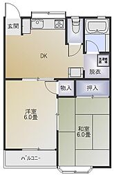 グレースコート1 1階2DKの間取り