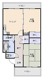 コーポメロディ 2階2DKの間取り