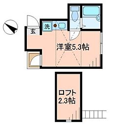 シャンテ西六郷 3階1Kの間取り