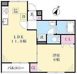 アン・ロジュモンM’s 1階1LDKの間取り