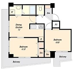 ショパン鵜の木 4階2DKの間取り