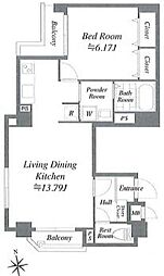 コスモリード大森町 5階1LDKの間取り