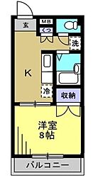 ソルトハイム2 1Kの間取図画像