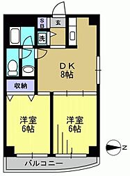 パークハイムD 2DKの間取図画像