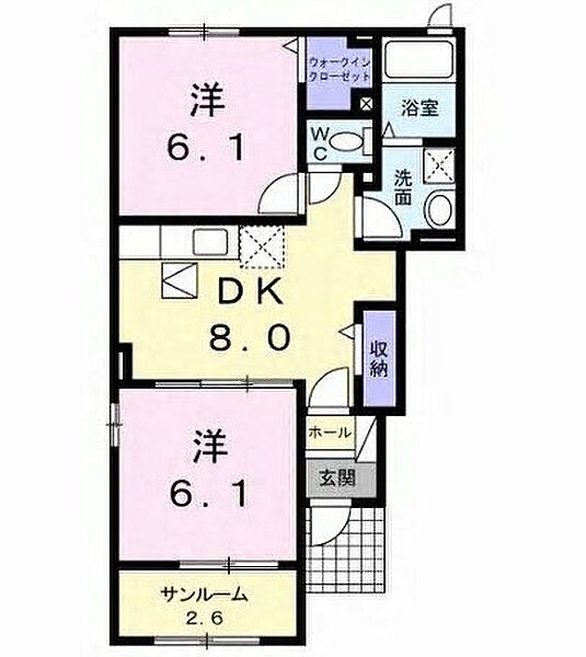 ボヌールＫＭ　Ｂ ｜福岡県行橋市行事１丁目(賃貸アパート2DK・1階・50.09㎡)の写真 その2