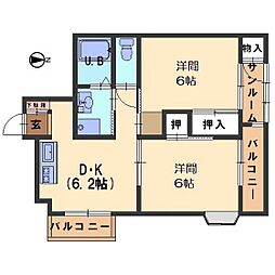 愛・美・住神野 2DKの間取図画像