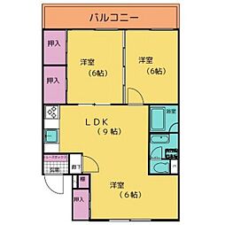 旭町スカイハイツ 2LDKの間取図画像