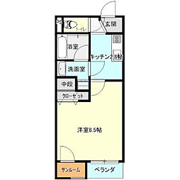 アルザヴィラ 2階1Kの間取り