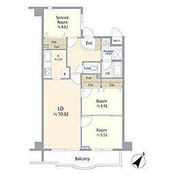 マイルドタウン山手西壱番館 2SLDKの間取図画像
