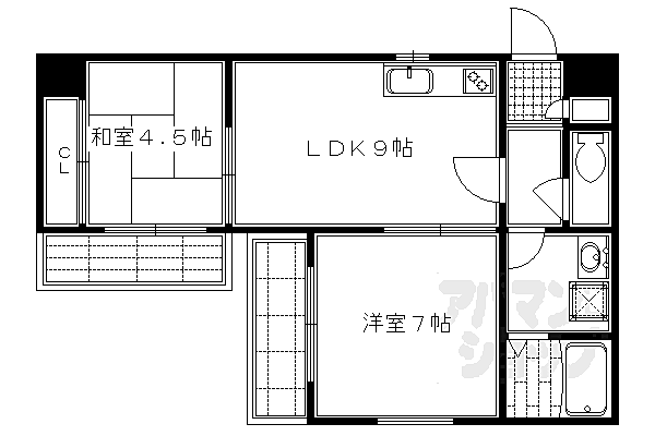 京都府京都市上京区瓢箪図子町(賃貸マンション2LDK・3階・42.32㎡)の写真 その2