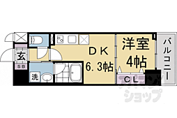 JR山陰本線 円町駅 徒歩2分の賃貸マンション 5階1DKの間取り