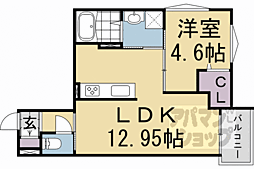 JR山陰本線 円町駅 徒歩7分の賃貸アパート 1階1LDKの間取り