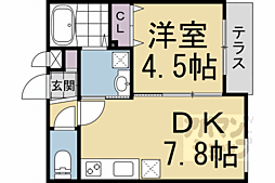 グランツ東福寺 1DKの間取図画像