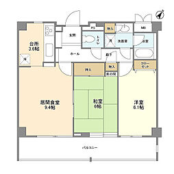 パティオス1番街 3階2LDKの間取り