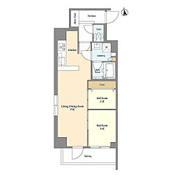 レクシード神楽坂 5階2DKの間取り