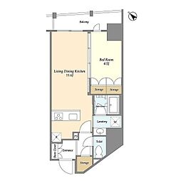 ＢＬＡＵ三ノ輪 4階1LDKの間取り