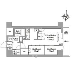 コンフォリア・リヴ南品川 8階2LDKの間取り