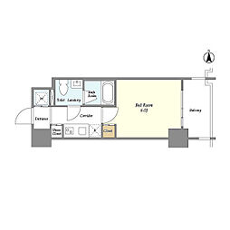 プラシア北千住 9階1Kの間取り