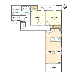 ワールドレジデンス 2階2LDKの間取り