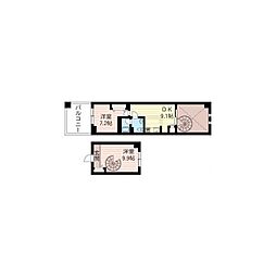 レジデンスシャルマン月島 2DKの間取図画像