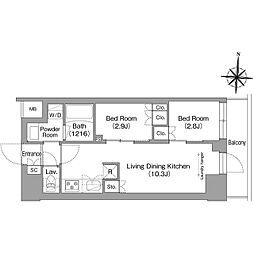 コンフォリア・リヴ南品川 0103 1階2LDKの間取り