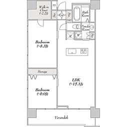 アパートメントけやき通り中葛西 2LDKの間取図画像