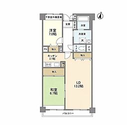 パークサイド業平 2LDKの間取図画像