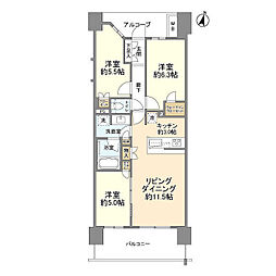 ザ・レジデンス津田沼奏の杜センターレジデンス 3LDKの間取図画像