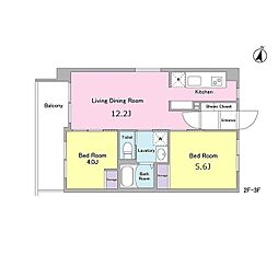 グラース洗足池 2LDKの間取図画像