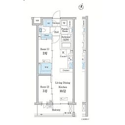 デュオフラッツ大宮 2LDKの間取図画像