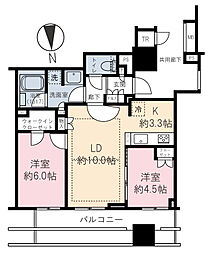 クレヴィアタワー御堂筋本町 2LDKの間取図画像