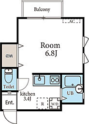 プレミールA 1階ワンルームの間取り