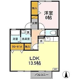 グリーンシャトルＢ 2階1LDKの間取り